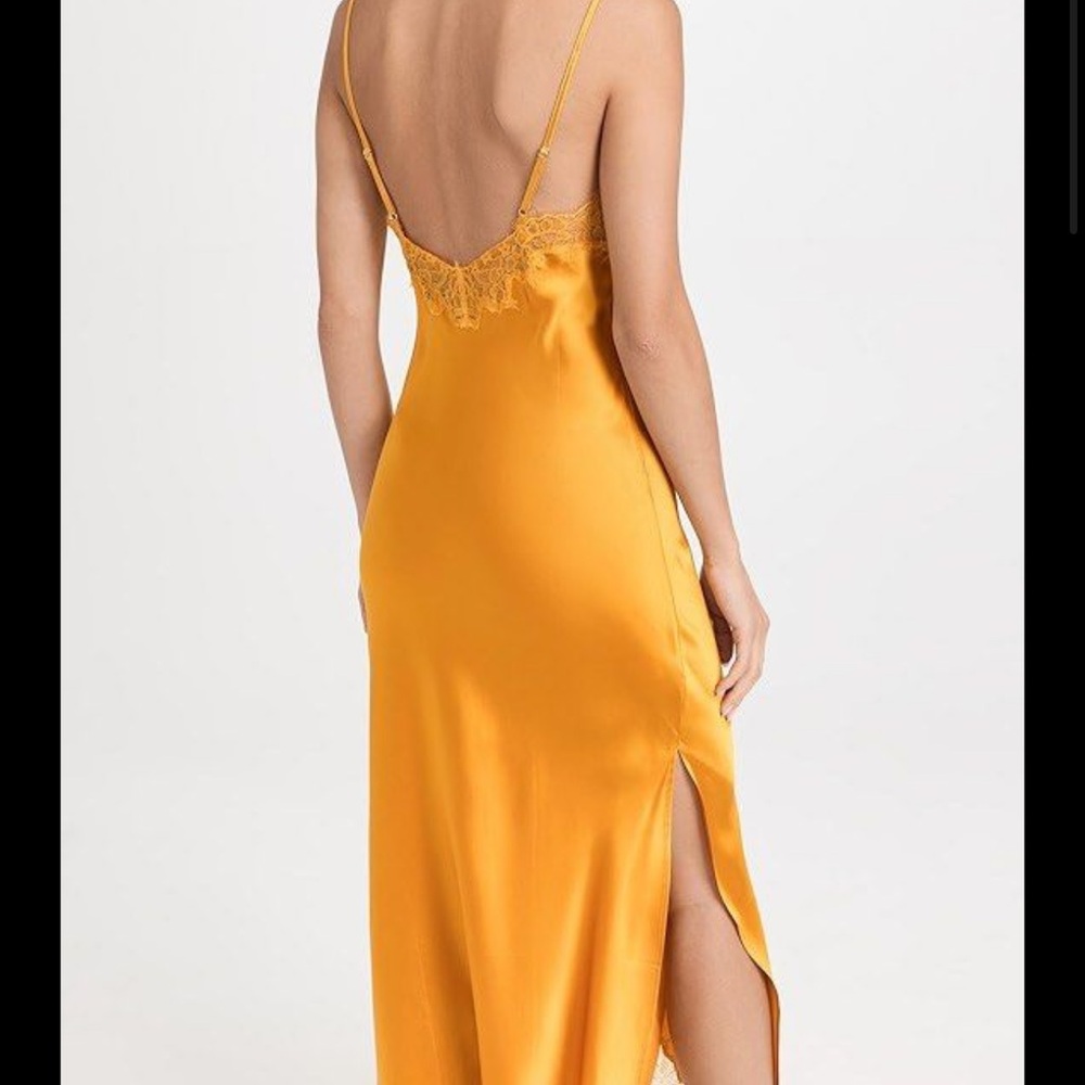 JOURNELLE Yellow 100% Silk Midi Satin Slip Dress with Lace Trim NWT - Picture 2 of 3